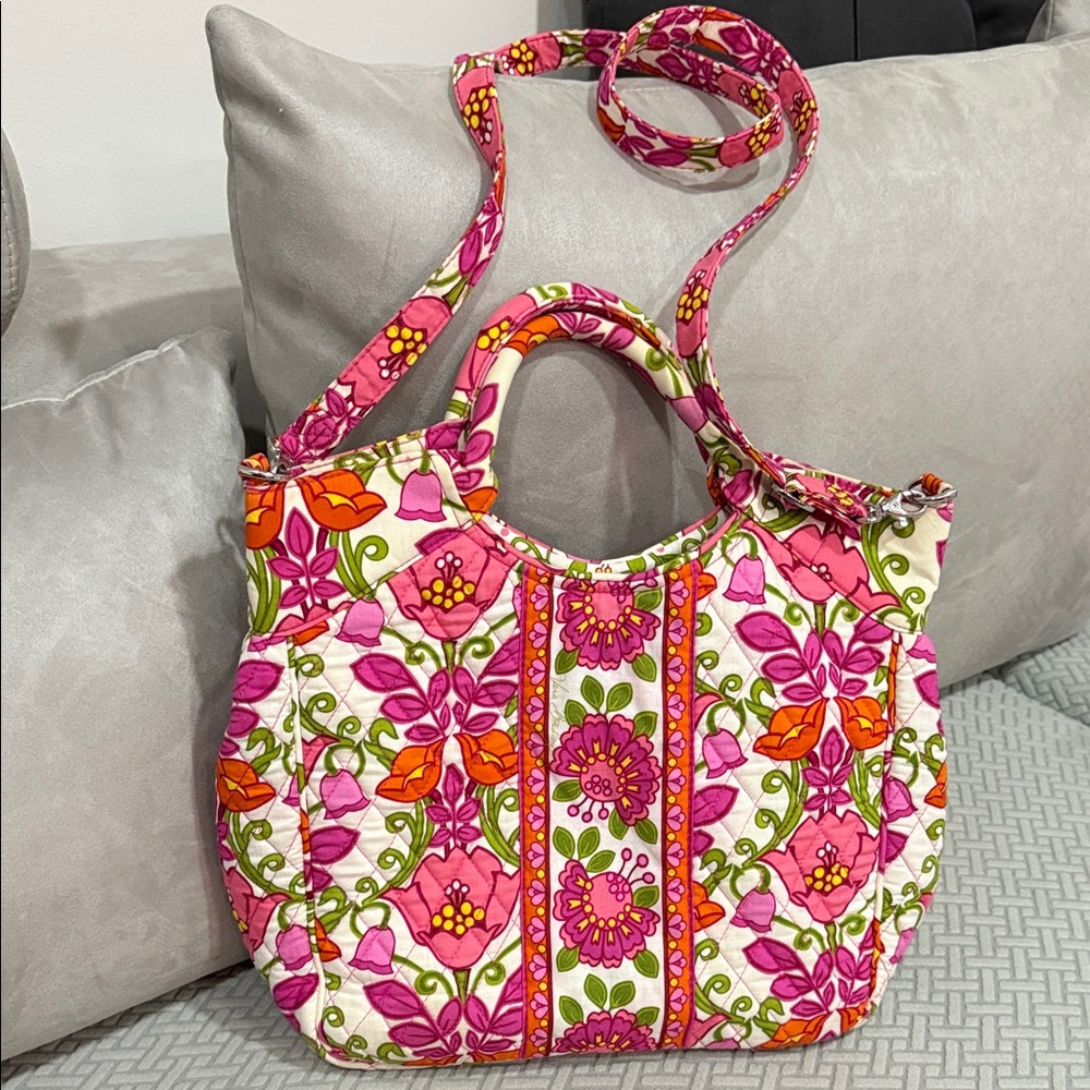 Vera Bradly Lilli Bell Floral Pink and Orange Quilted Women's Bag